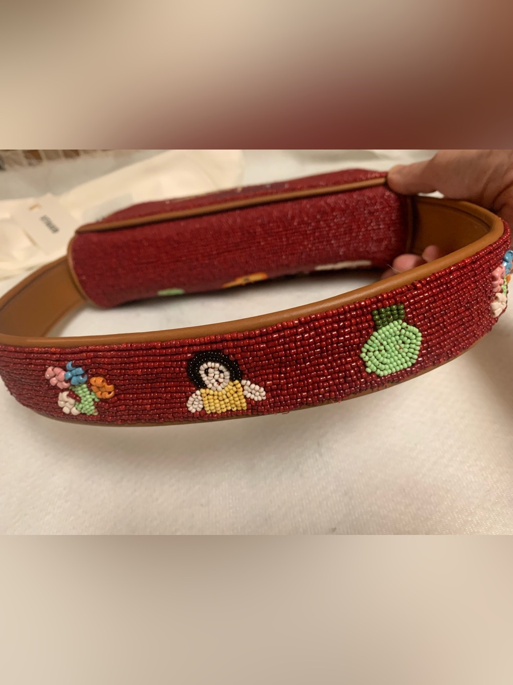 STAUD Tommy Beaded / Embroidered Folk Town Shoulder Bag Red W Tan Trim $325 MSRP - Picture 9 of 17